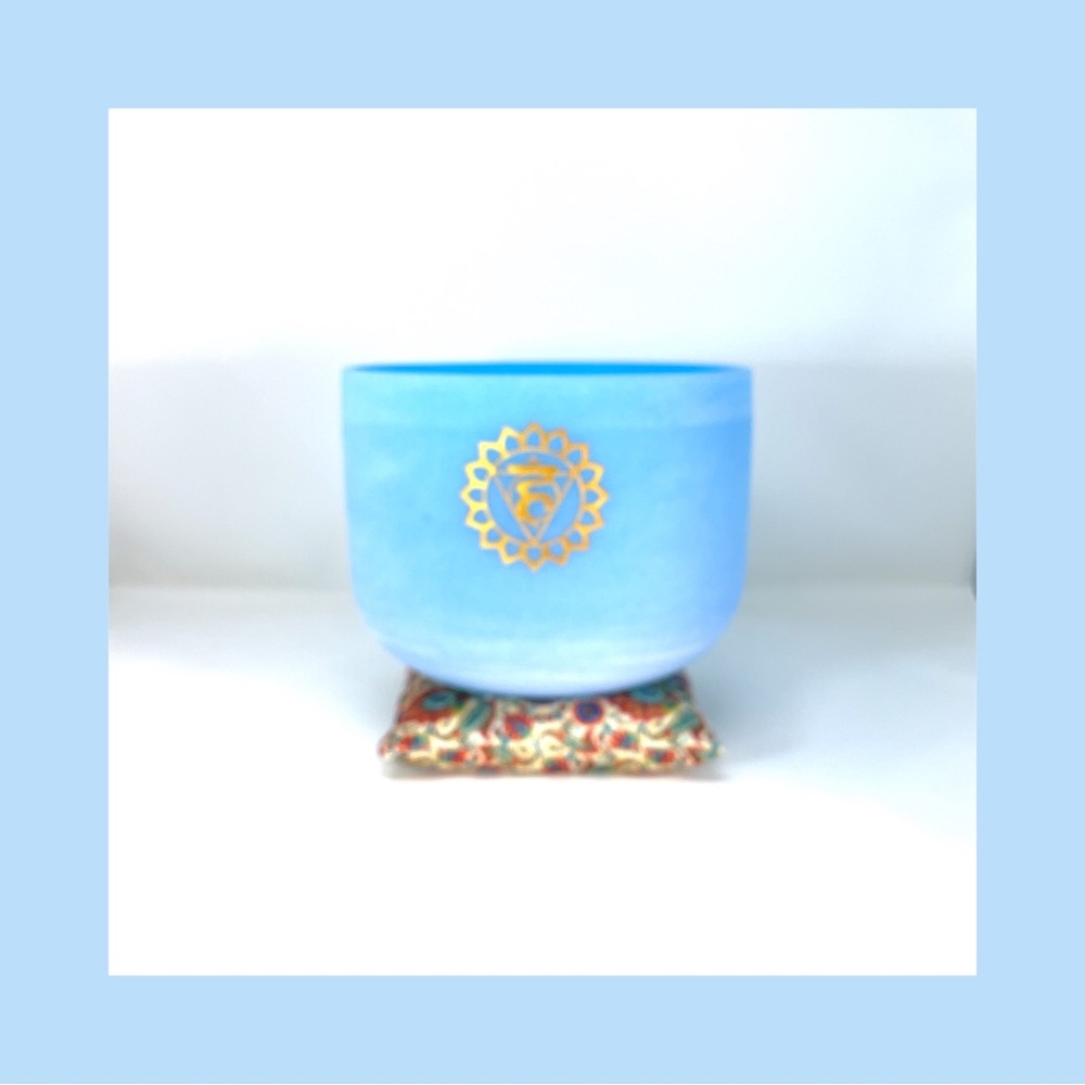 Crystal singing bowl “10” inch with Etched chakra Symbol: throat chakra